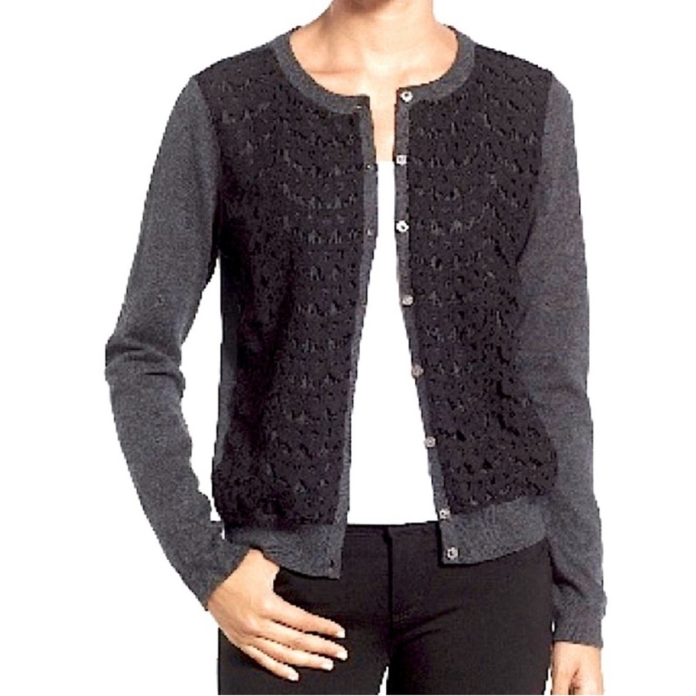Vince Camuto gray & black lace cardigan coquette girl , dark academia , classic - Picture 3 of 9